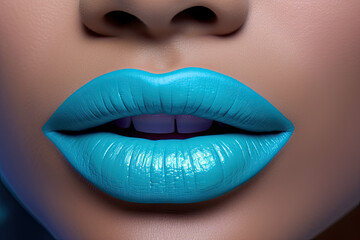 Close up of a blue woman's lips, beauty 
