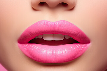 Obraz premium Close up of a pink woman's lips, beauty 
