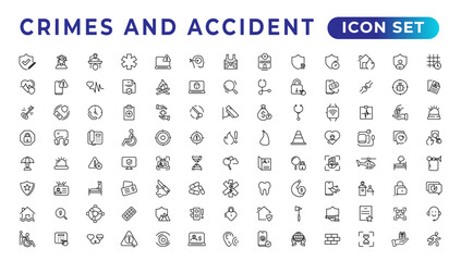 Crimes and accident linear icons collection.Set of thin line web icon set, simple outline icons collection, Pixel Perfect icons, Simple vector illustration