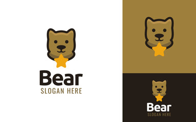 Funny Happy Little Cartoon Bear Mascot Cub Star Logo Branding Template