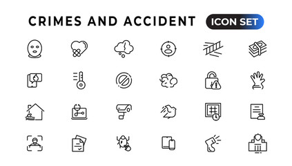 Fototapeta na wymiar Crimes and accident linear icons collection.Set of thin line web icon set, simple outline icons collection, Pixel Perfect icons, Simple vector illustration