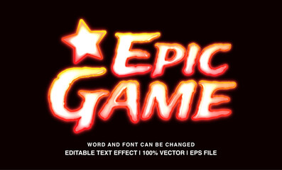 Epic game editable text effect template, orange neon light futuristic glossy style typeface, premium vector - obrazy, fototapety, plakaty