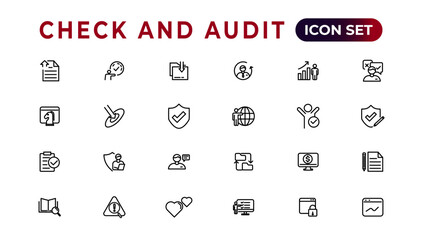 Check and audit line icons collection. Set of thin line web icon set, simple outline icons collection, Pixel Perfect icons, Simple vector illustration.