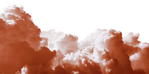 Beautiful cumulus red clouds on a transparent background. Panorama. PNG.