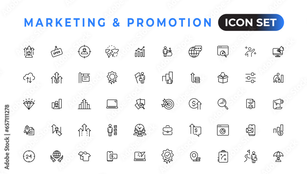 Poster marketing and promotion linear icons collection.set of thin line web icon set, simple outline icons 