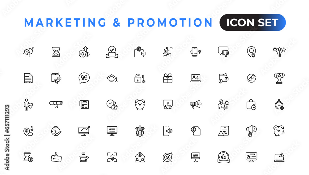 Poster marketing and promotion linear icons collection.set of thin line web icon set, simple outline icons 