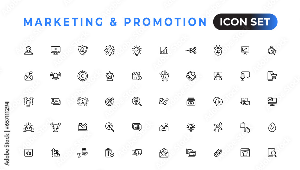 Poster marketing and promotion linear icons collection.set of thin line web icon set, simple outline icons 