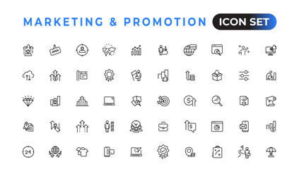 Marketing and promotion linear icons collection.Set of thin line web icon set, simple outline icons collection, Pixel Perfect icons, Simple vector illustration.