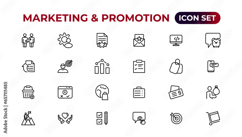 Poster marketing and promotion linear icons collection.set of thin line web icon set, simple outline icons 