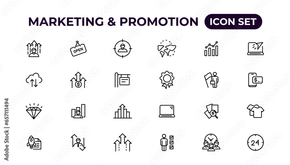 Poster marketing and promotion linear icons collection.set of thin line web icon set, simple outline icons 