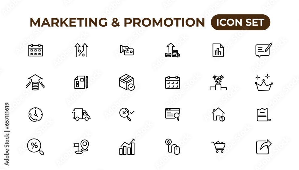 Poster marketing and promotion linear icons collection.set of thin line web icon set, simple outline icons 