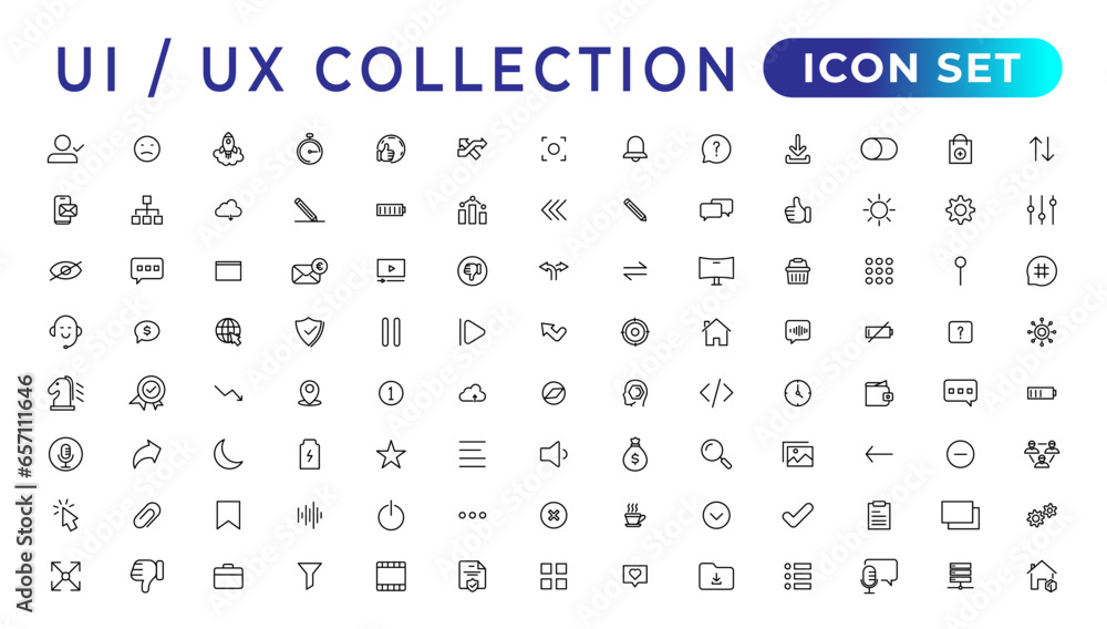 Poster mega set of ui ux icon set, user interface iconset collection.set of thin line web icon set, simple 