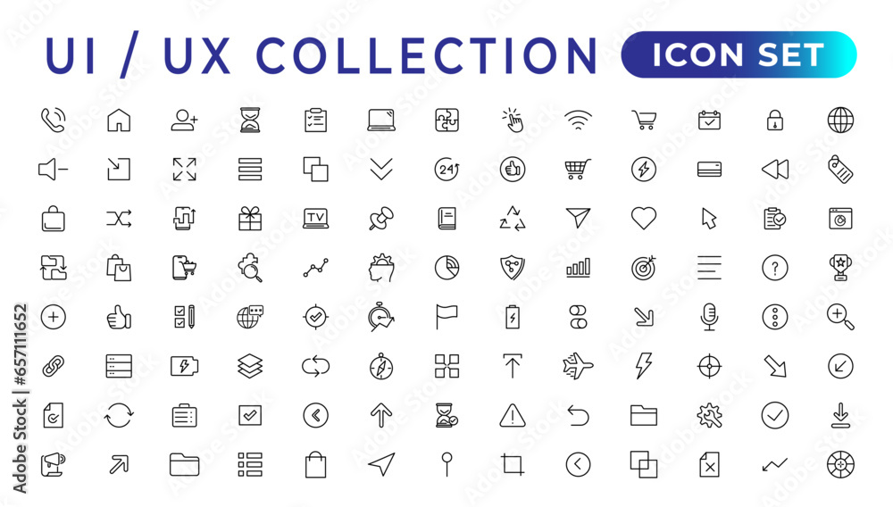 Poster mega set of ui ux icon set, user interface iconset collection.set of thin line web icon set, simple 