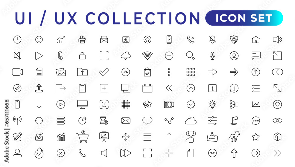 Poster mega set of ui ux icon set, user interface iconset collection.set of thin line web icon set, simple 
