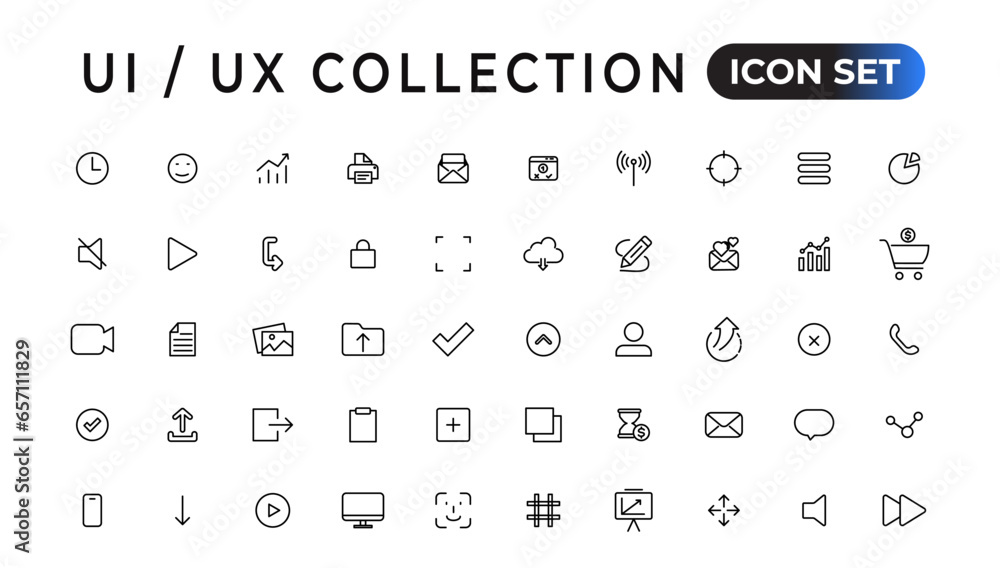 Poster mega set of ui ux icon set, user interface iconset collection.set of thin line web icon set, simple 