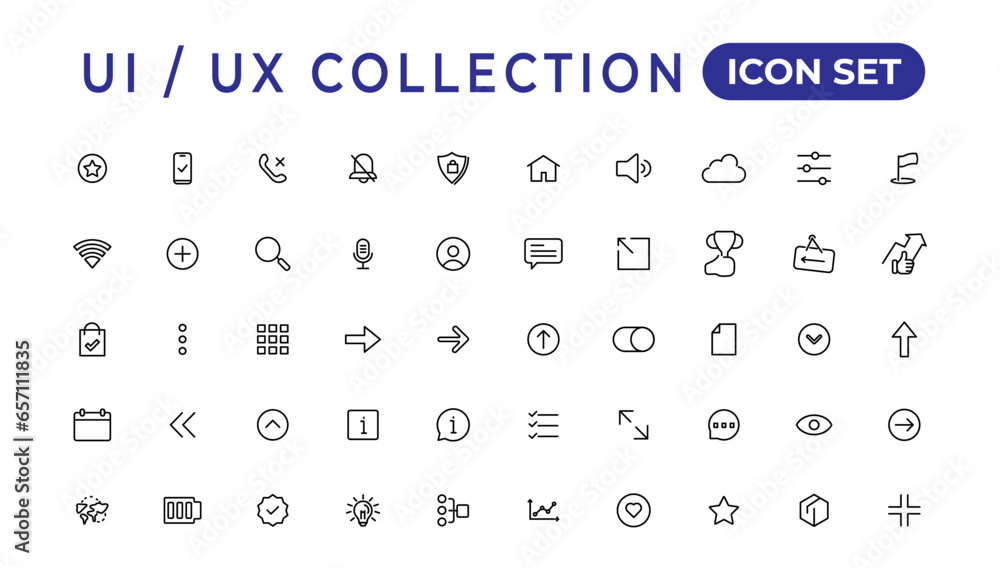 Poster mega set of ui ux icon set, user interface iconset collection.set of thin line web icon set, simple 