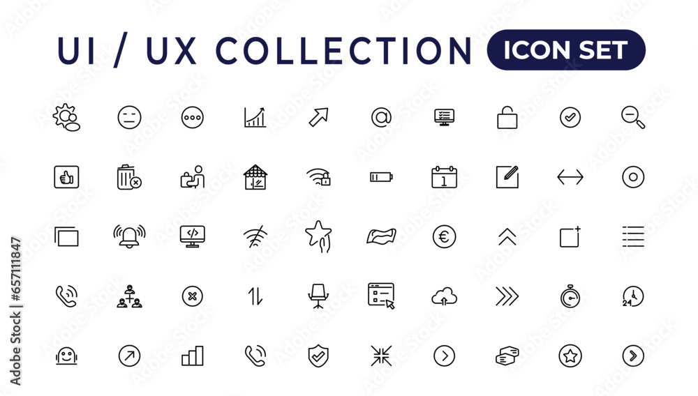 Poster mega set of ui ux icon set, user interface iconset collection.set of thin line web icon set, simple 