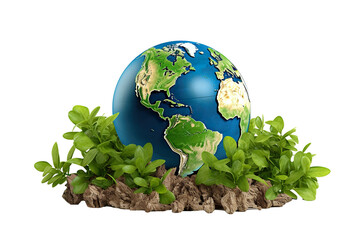 Earth day concept with 3d globe and leaves Isolated on a white Background PNG - obrazy, fototapety, plakaty