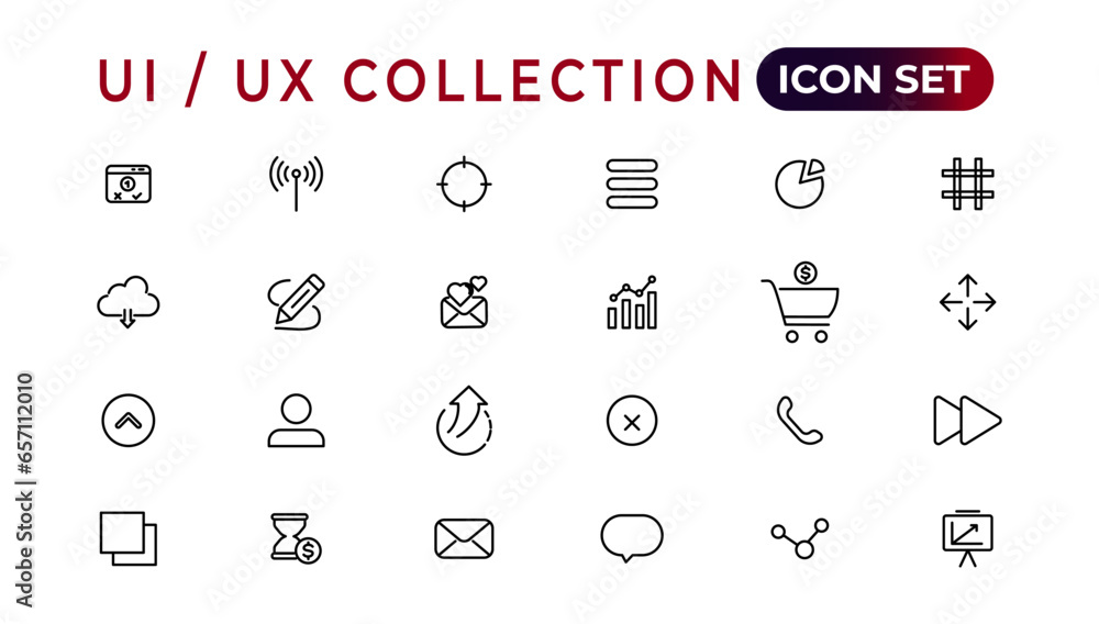 Poster mega set of ui ux icon set, user interface iconset collection.set of thin line web icon set, simple 
