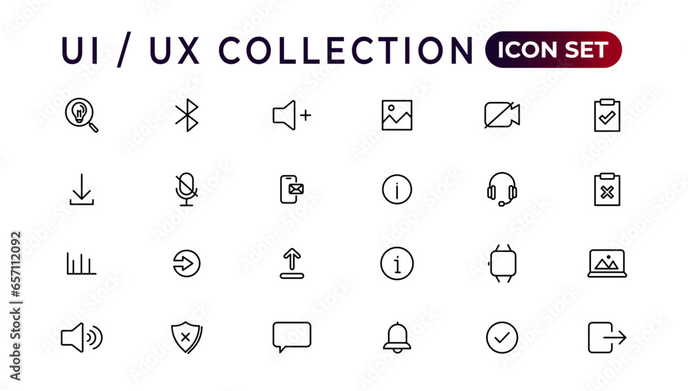 Poster mega set of ui ux icon set, user interface iconset collection.set of thin line web icon set, simple 