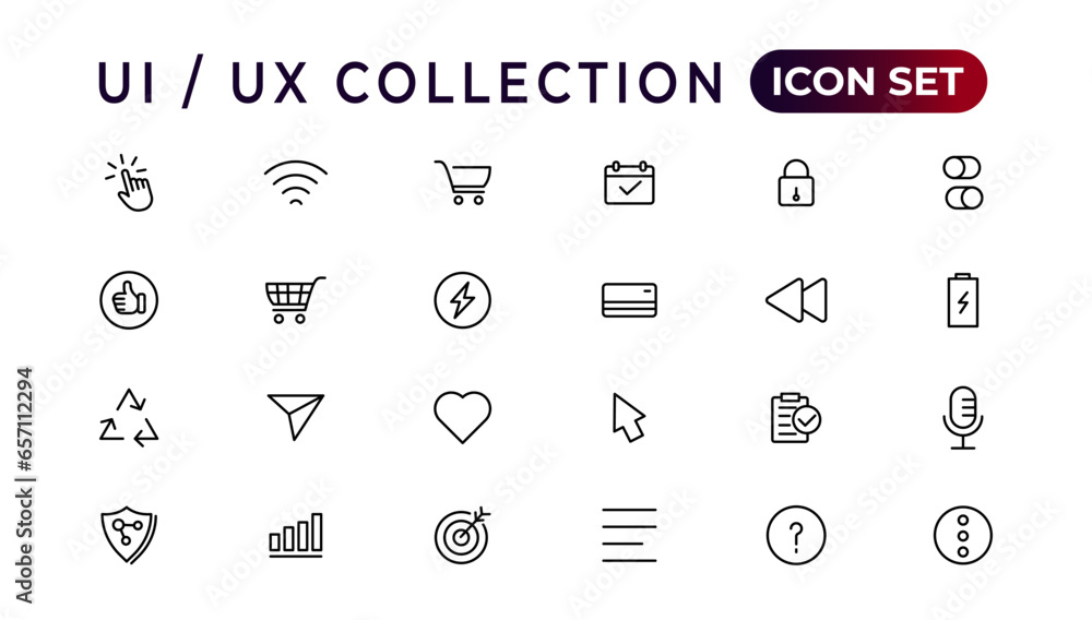 Poster mega set of ui ux icon set, user interface iconset collection.set of thin line web icon set, simple 