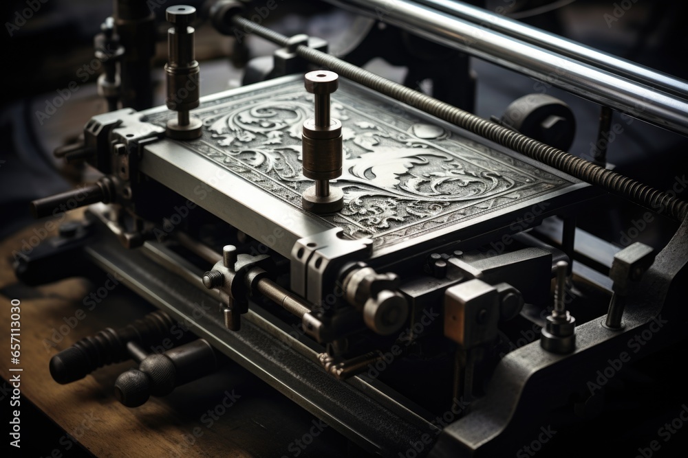 Poster a machine sitting on a table. this image can be used to showcase technology, innovation, or industri
