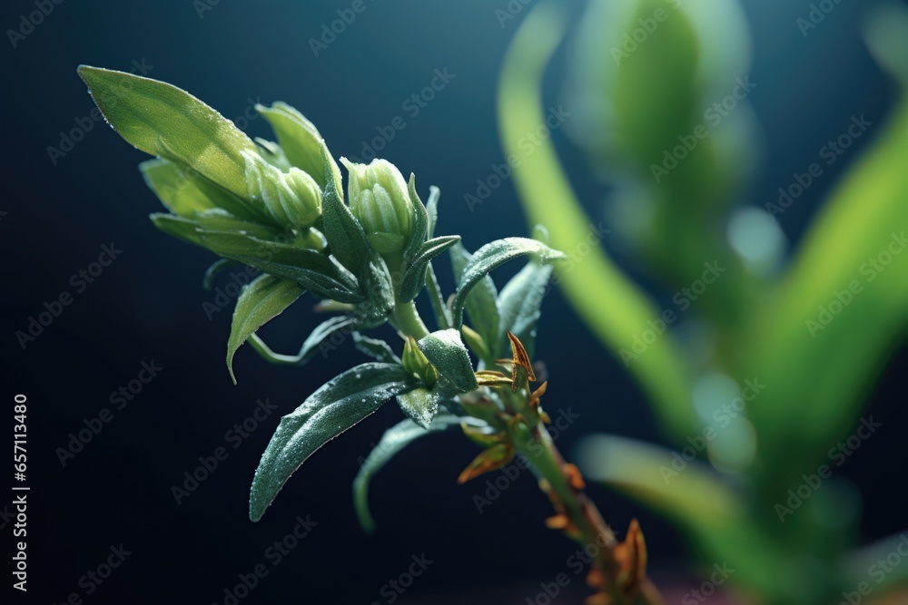 Poster a detailed close up of a plant with vibrant green leaves. perfect for adding a touch of nature to an