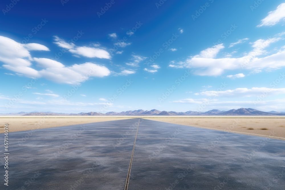 Aufkleber an image of an empty road in the middle of a desert. this picture can be used to represent concepts 