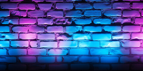Neon light on brick walls that are not plastered background and texture