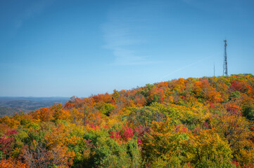 Telecommunication antenna on mountain during autumn, Ripond, Quebec, Canada