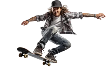 Tuinposter Man and His Skateboard A Full-Length Photo Portrait Isolated on a Transparent Background PNG © Haider