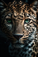 An impressive portrait of a leopard with piercing blue eyes, a symbol of strength, power, and elegance. AI Generative