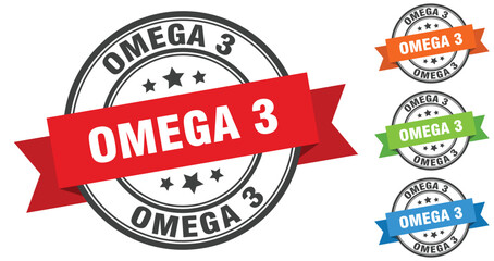 omega 3 stamp. round band sign set. label