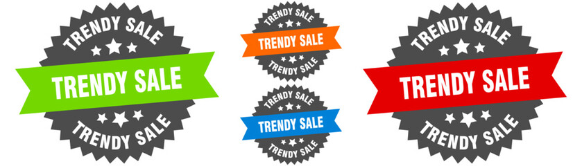 trendy sale sign. round ribbon label set. Seal