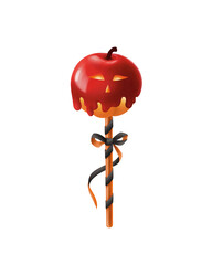 Halloween red caramelized candy apples, pumpkin. Halloween candy illustration