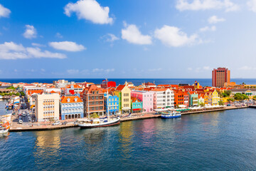 Colourful houses of downtown Willemstad, Curacao, Netherlands Antilles.