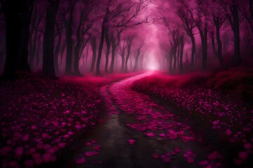 Obraz premium Enchanting Evening Landscape in a Misty Forest