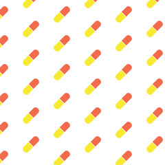 Pill regular seamless pattern. Red yellow capsule repeat on white background. SHOTLISThealth 