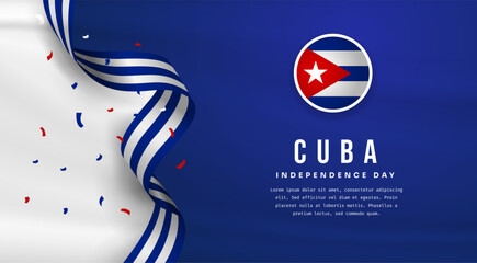 Banner illustration of Cuba independence day celebration with text space. Waving flag and hands clenched. Vector illustration.