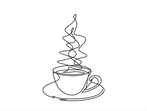 Continuous one single line drawing of Cup of tea or coffee