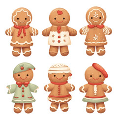 Watercolor Christmas gingerbread man set vectors