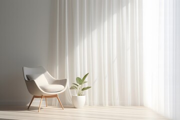 scene of modern minimal interior design, window light, chair,soft lighting