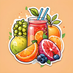 Cute 2d mixed fruit stickers, vector illustration