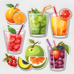 Cute 2d mixed fruit stickers, vector illustration