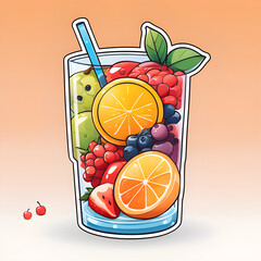 Cute 2d mixed fruit stickers, vector illustration
