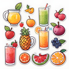 Cute 2d mixed fruit stickers, vector illustration