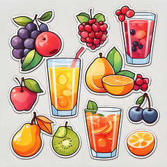 Cute 2d mixed fruit stickers, vector illustration