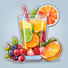 Cute 2d mixed fruit stickers, vector illustration