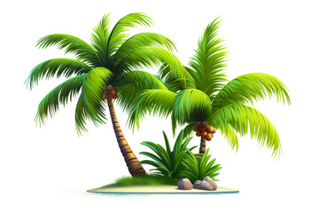 Tropical Palm Tree 3D PNG Icon with Lush Foliage.