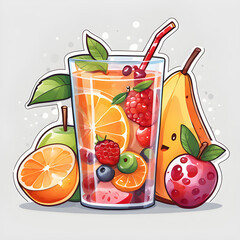 Cute 2d mixed fruit stickers, vector illustration